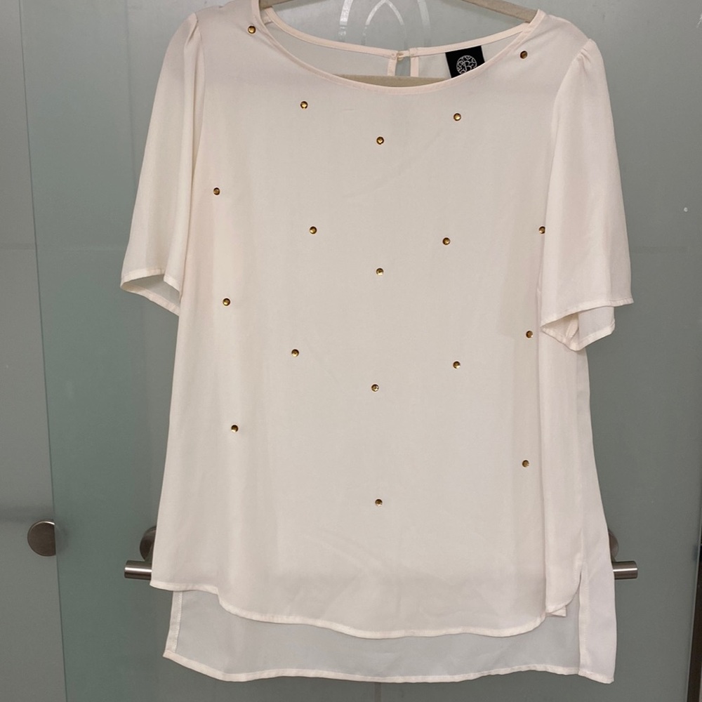 Bobeau Womens Size Large Polka Dot Short Sleeve Blouse Shirt